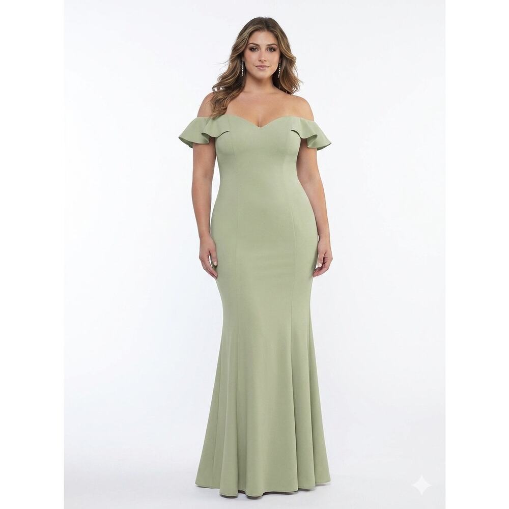 Allure Bridal Sage Green Seafoam Off-The-Shoulder Mermaid Gala Gown Plus Size 18